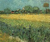 Irises Canvas Paintings - View of Arles with Irises